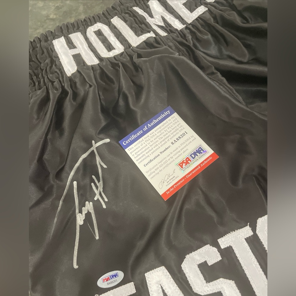 Larry Holmes Signed Autographed Boxing Trunks PSA‎ DNA COA Easton Assassin Black